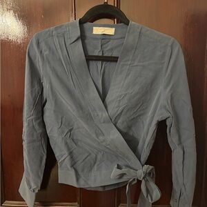 Everlane Blue V-Neck Wrap Blouse